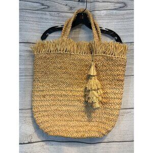 NWT Buji Baja Frayed Straw Tote Bag With Tassel Fringe
